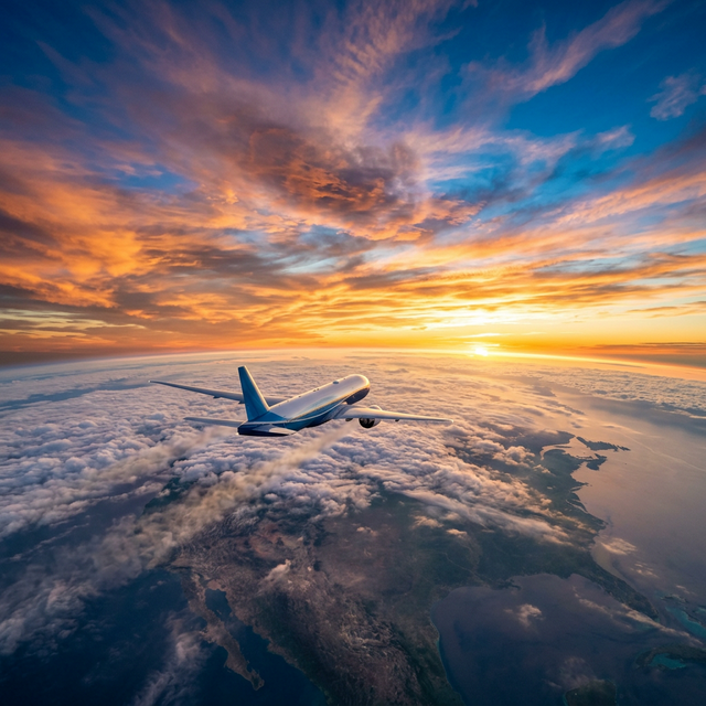 Airplane flying over North America
